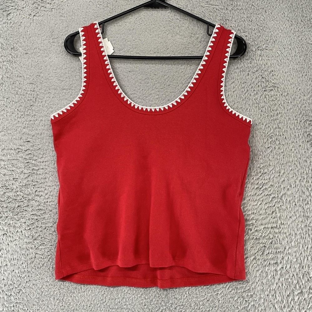 Abercrombie & Fitch Tank Top Womens XL Red Bra-Free Collection Crochet Trim - Picture 12 of 14